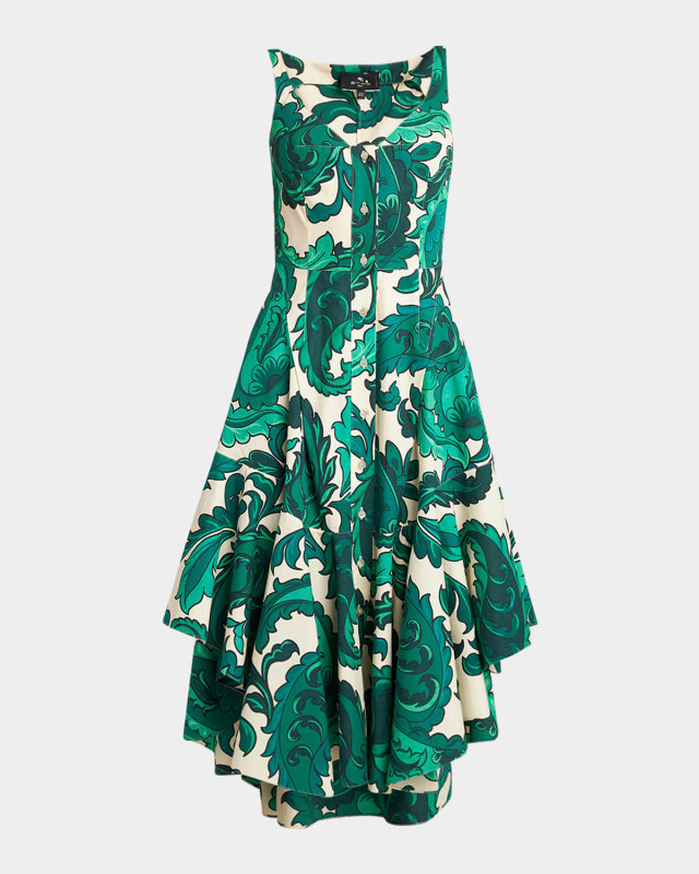 Paisley Print Asymmetric Midi Dress